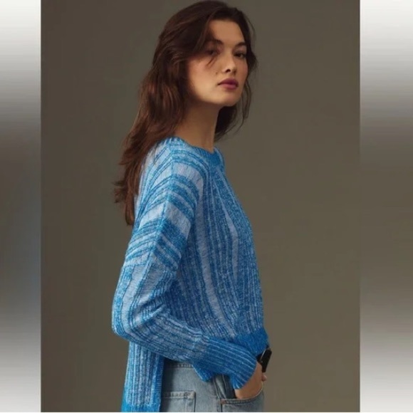 Pilcro High-Low Hem Lightweight Knit Blue Striped Women's Sweater Size XXS - Picture 1 of 13